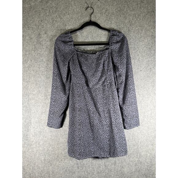 Abercrombie & Fitch Dress Women Blue Long Sleeve Animal Print Mini Smocked - Picture 1 of 8